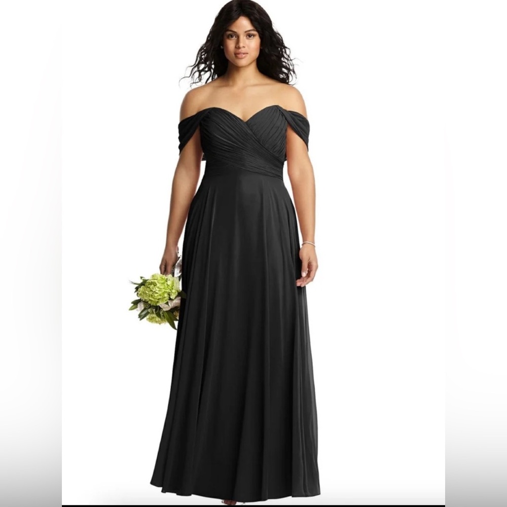 Off-the-Shoulder Draped Chiffon Maxi Dress - Black Dessy Collection - NWT in Bag